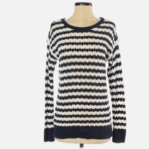 LOFT Navy Blue & White Striped Scoopneck Sweater